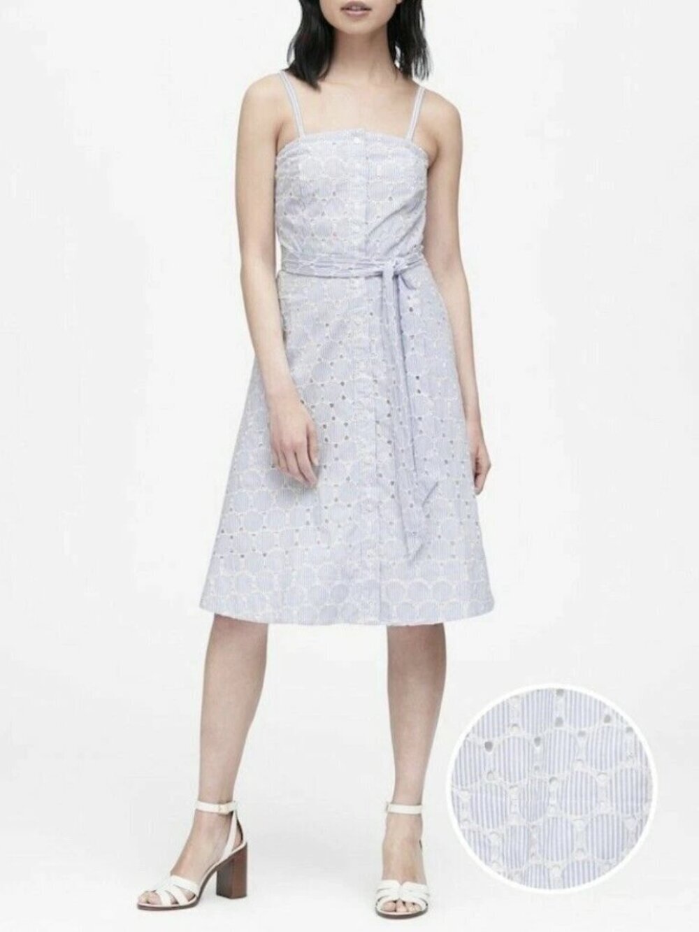 Banana Republic Eyelet Sundress Light Blue White Embroidered Size 8 - Picture 2 of 8